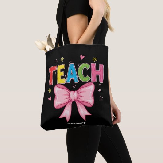 Leer Coquette Bow Crayon Docent Kinder Grappig Tote Bag (Dichtbij)