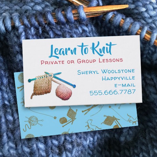 Leer de Knit Needles Yarn Knitting Lessen Visitekaartje