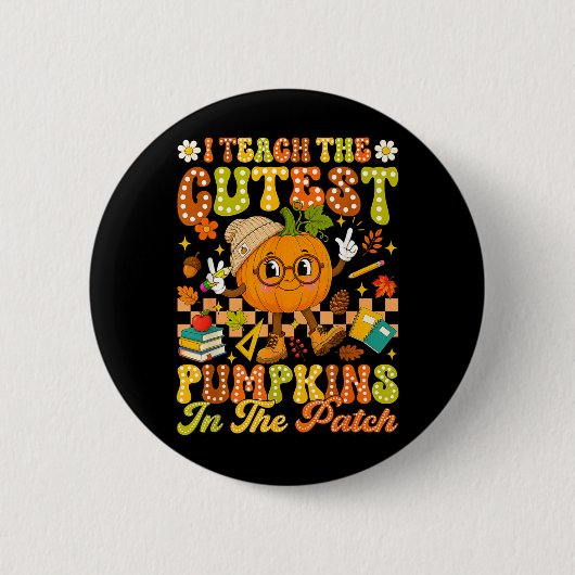 Leer de leukste pompoen in de patch herfst ronde button 5,7 cm (Voorkant)