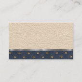 leer | decoratieve stoffering | metaaltrim visitekaartje (Achterkant)