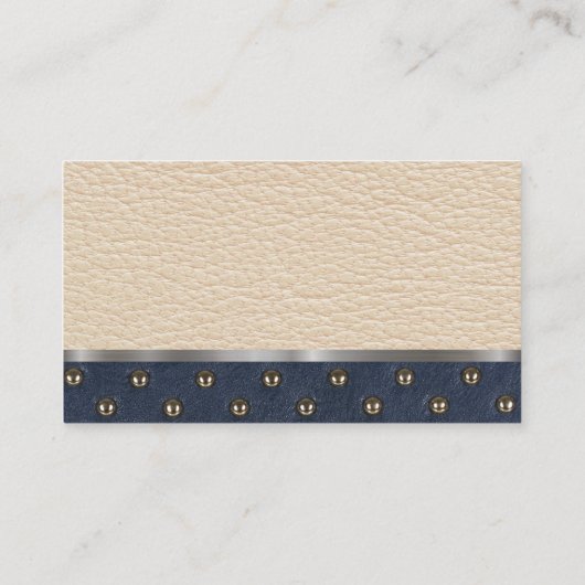 leer | decoratieve stoffering | metaaltrim visitekaartje (Achterkant)