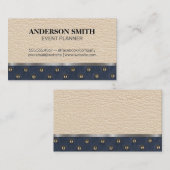 leer | decoratieve stoffering | metaaltrim visitekaartje (Voorkant / Achterkant)