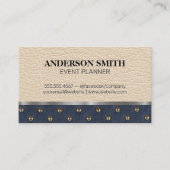 leer | decoratieve stoffering | metaaltrim visitekaartje (Voorkant)