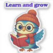 Leer en groei - Schattigee uil lezen Sticker (3") (Voorkant)