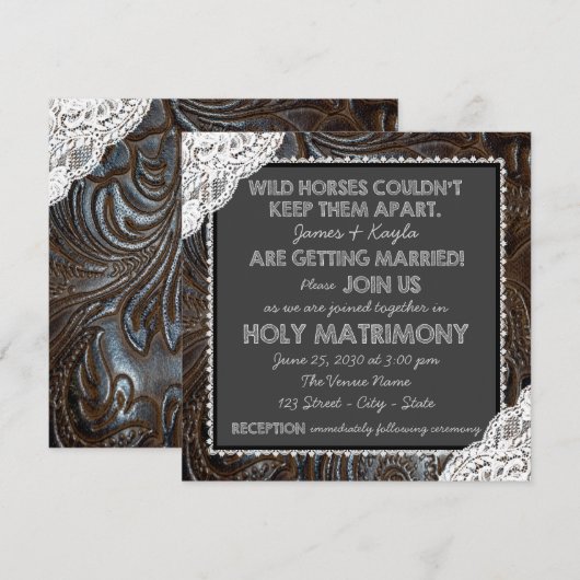 Leer en kant krijtbord bruiloft kaart (Voorkant / Achterkant)