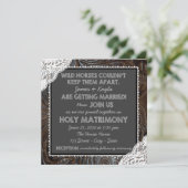 Leer en kant krijtbord bruiloft kaart (Staand voorkant)