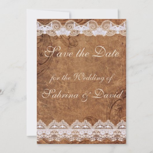 Leer en Lace sparen de Datum Save The Date (Voorkant)