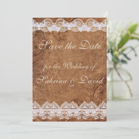 Leer en Lace sparen de Datum Save The Date (Staand voorkant)