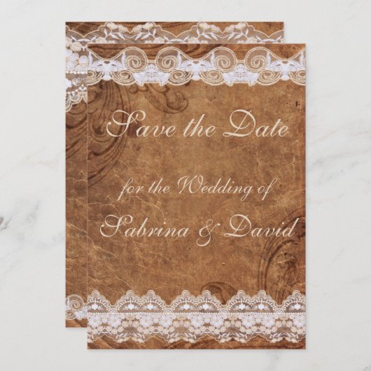 Leer en Lace sparen de Datum Save The Date (Voorkant / Achterkant)