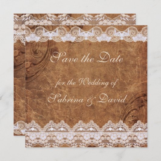 Leer en Lace sparen de Datum Save The Date (Voorkant / Achterkant)