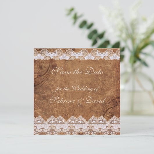 Leer en Lace sparen de Datum Save The Date (Staand voorkant)