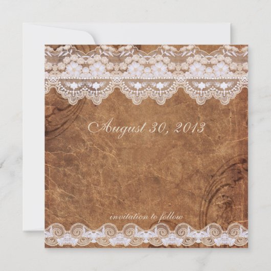 Leer en Lace sparen de Datum Save The Date (Achterkant)