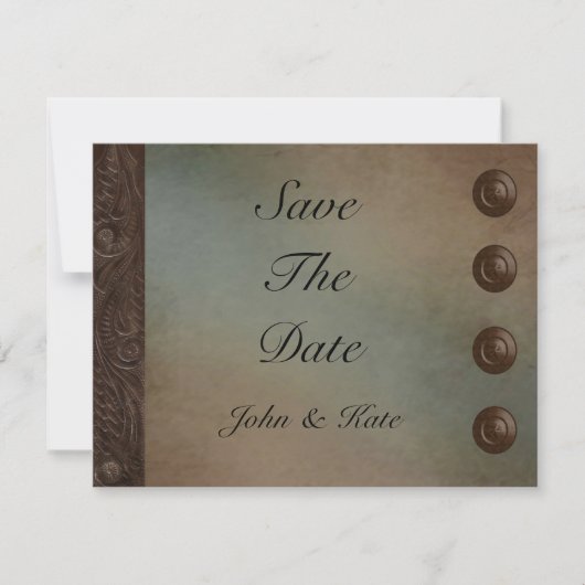 Leer (faux) en Turquoise Grunge Save The Date (Voorkant)