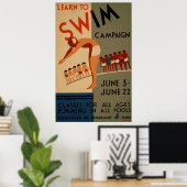 Leer het Swim Campaign Vintage Poster (Thuiskantoor)