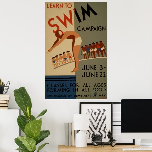 Leer het Swim Campaign Vintage Poster (Thuiskantoor)