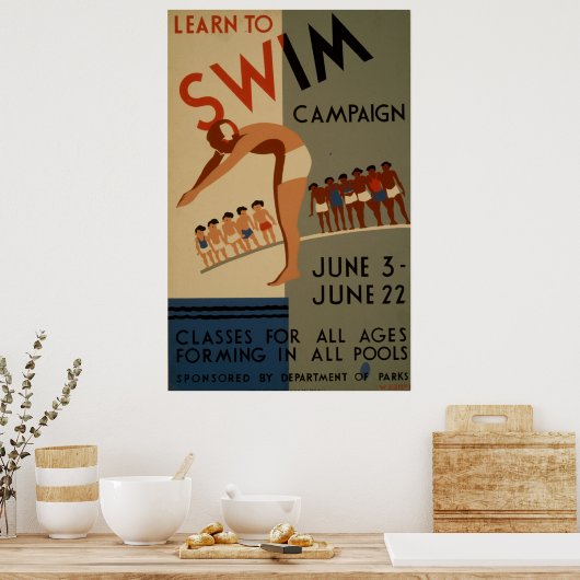 Leer het Swim Campaign Vintage Poster (Keuken)