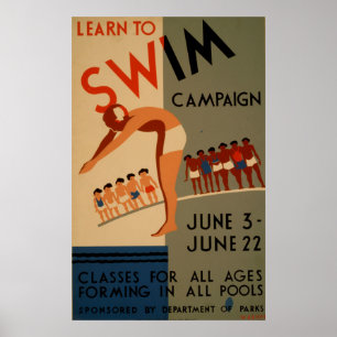 Leer het Swim Campaign Vintage Poster
