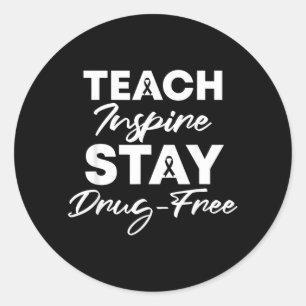 Leer Inspireren Blijf Vrij van Drugs Rode Lint Wee Ronde Sticker