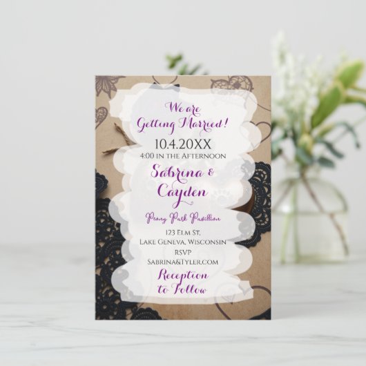 Leer, Kant en Rozen Gotische Steampunk Wedding Kaart (Staand voorkant)