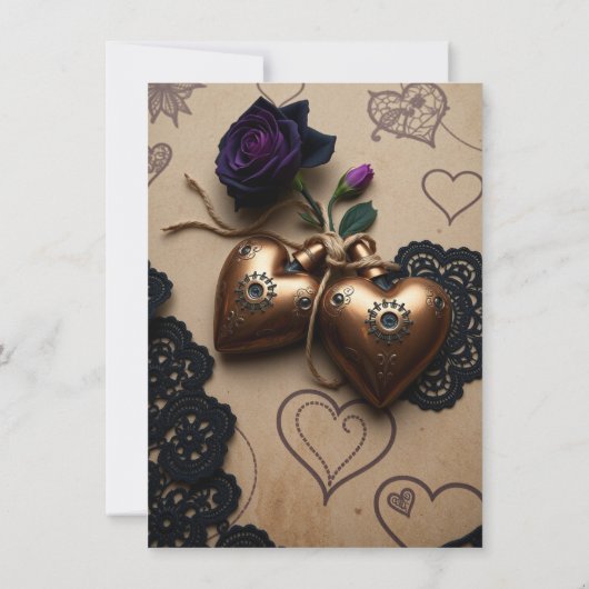 Leer, Kant en Rozen Gotische Steampunk Wedding Kaart (Achterkant)