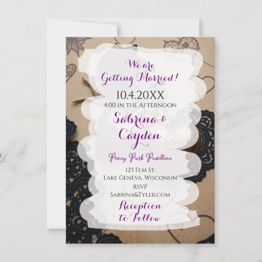Leer, Kant en Rozen Gotische Steampunk Wedding Kaart (Voorkant)