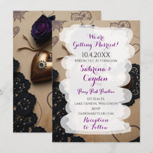 Leer, Kant en Rozen Gotische Steampunk Wedding Kaart