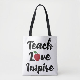Leer Liefde Inspireren Apple School Leraar Citaat Tote Bag