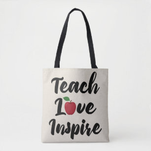 Leer Liefde Inspireren Apple School Leraar Citaat Tote Bag