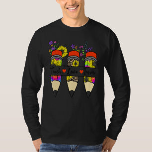 Leer Liefde Inspireren Bloemige Potloden Lerarenda T-shirt