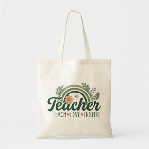 Leer Liefde Inspireren Botanische Regenboog Lerare Tote Bag