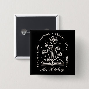 Leer liefde inspireren hekserige leraar gepersonal vierkante button 5,1 cm