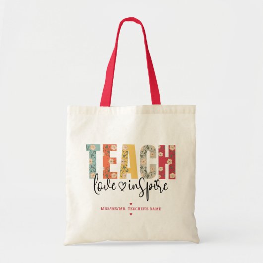 Leer liefde inspireren leraar dag waardering cadea tote bag (Voorkant)