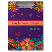 Leer Liefde Inspireren Leraar Floral Kleurrijke Qu Klembord (Voorkant)