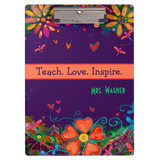 Leer Liefde Inspireren Leraar Floral Kleurrijke Qu Klembord (Voorkant)