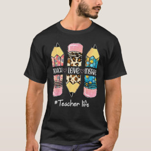 Leer Liefde Inspireren Leraar Leven Potlood Terug T-shirt