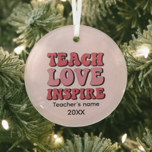 Leer Liefde Inspireren woordkunst naam jaar toevoe Glas Ornament