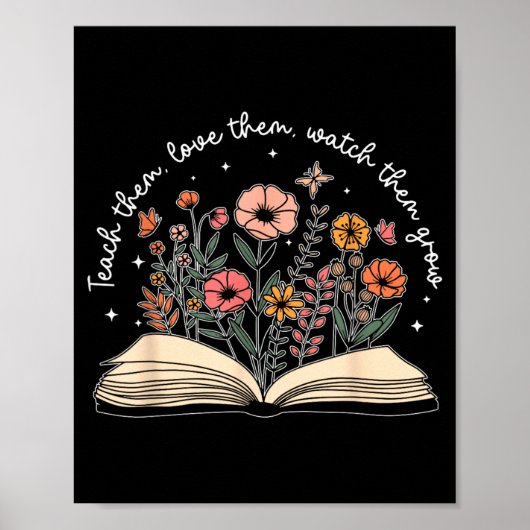 Leer Liefde Kijk Groei Retro Onderwijzer Bloem Poster (Voorkant)