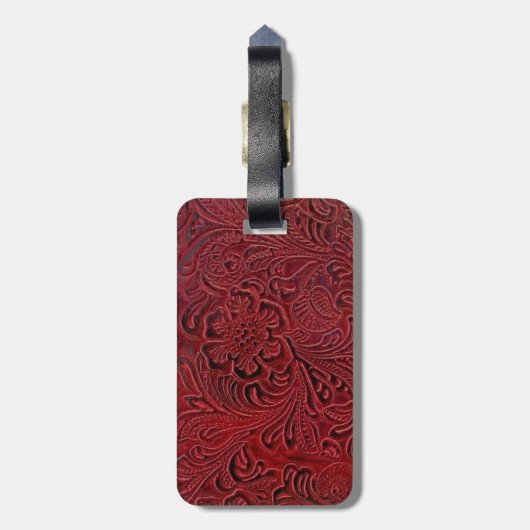 Leer-look bloemmotief bagagelabel (Achterkant verticaal)