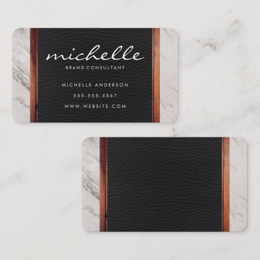 Leer met marmer en houtversiering visitekaartje (Voorkant / Achterkant)