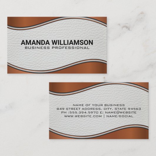 Leer | Metalen golfafwerking Visitekaartje (Voorkant / Achterkant)