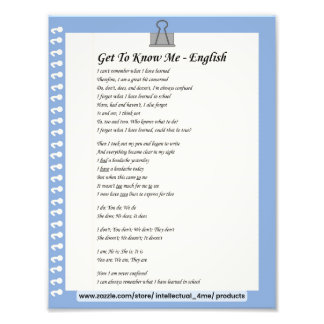 Leer mij kennen - Engels Foto Afdruk