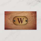 leer | Monogram bruin gestikt | houtnerf Visitekaartje (Voorkant)