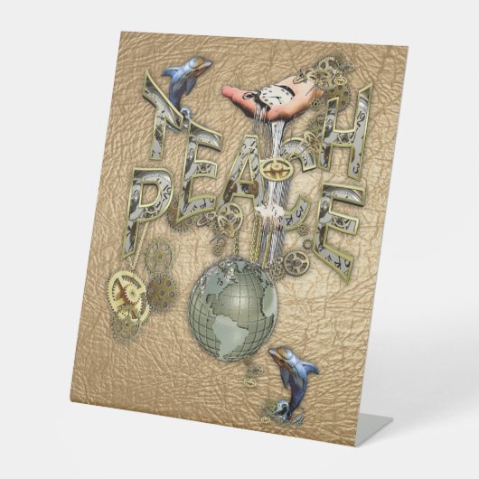 Leer Peace Christmas Gathering geschenken Reclamebord Met Voetstuk (Voorkant)