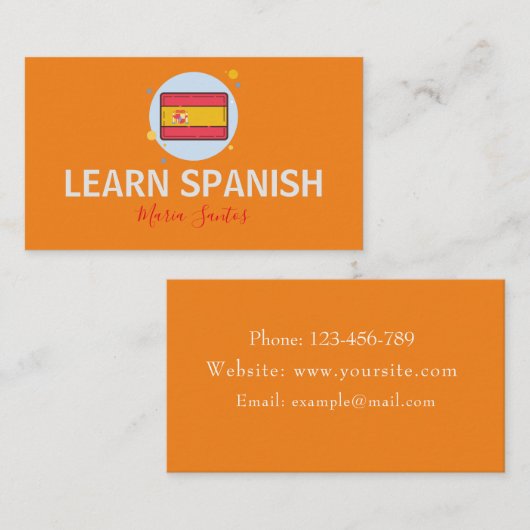 Leer Spaans Vreemde Taal Leraar Jouw naam Visitekaartje (Voorkant / Achterkant)