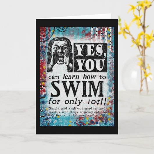 Leer Swim - Funny Vintage Ad Kaart (Gele Bloem)