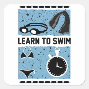 Leer te zwemmen met dit prachtige ontwerp vierkante sticker