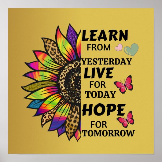 Leer van gisteren citaten regenboog zonnebloem gou poster (Voorkant)