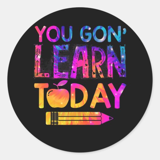 Leer vandaag nog grappige leerkracht die de kleurs ronde sticker (Voorkant)