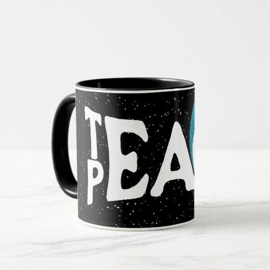 "Leer vrede" Tekst en Planeet Aarde Mok (Voorkant links)