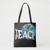 "Leer vrede" Tekst en Planeet Aarde Tote Bag (Voorkant)